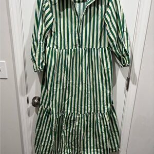 Maeve Anthropologie Dress with Green and White Stripes